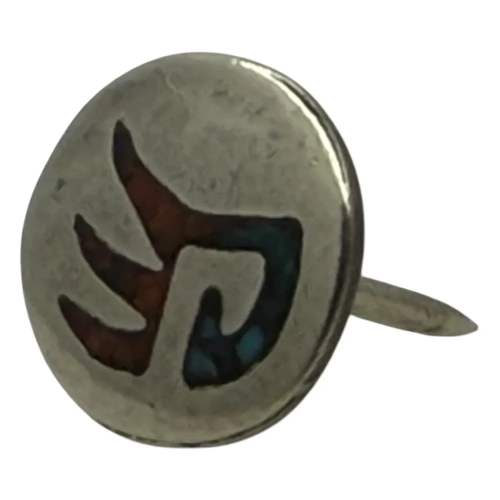 Vintage Tie Tack Sterling Silver Zuni Chip Inlay Turquoise Coral